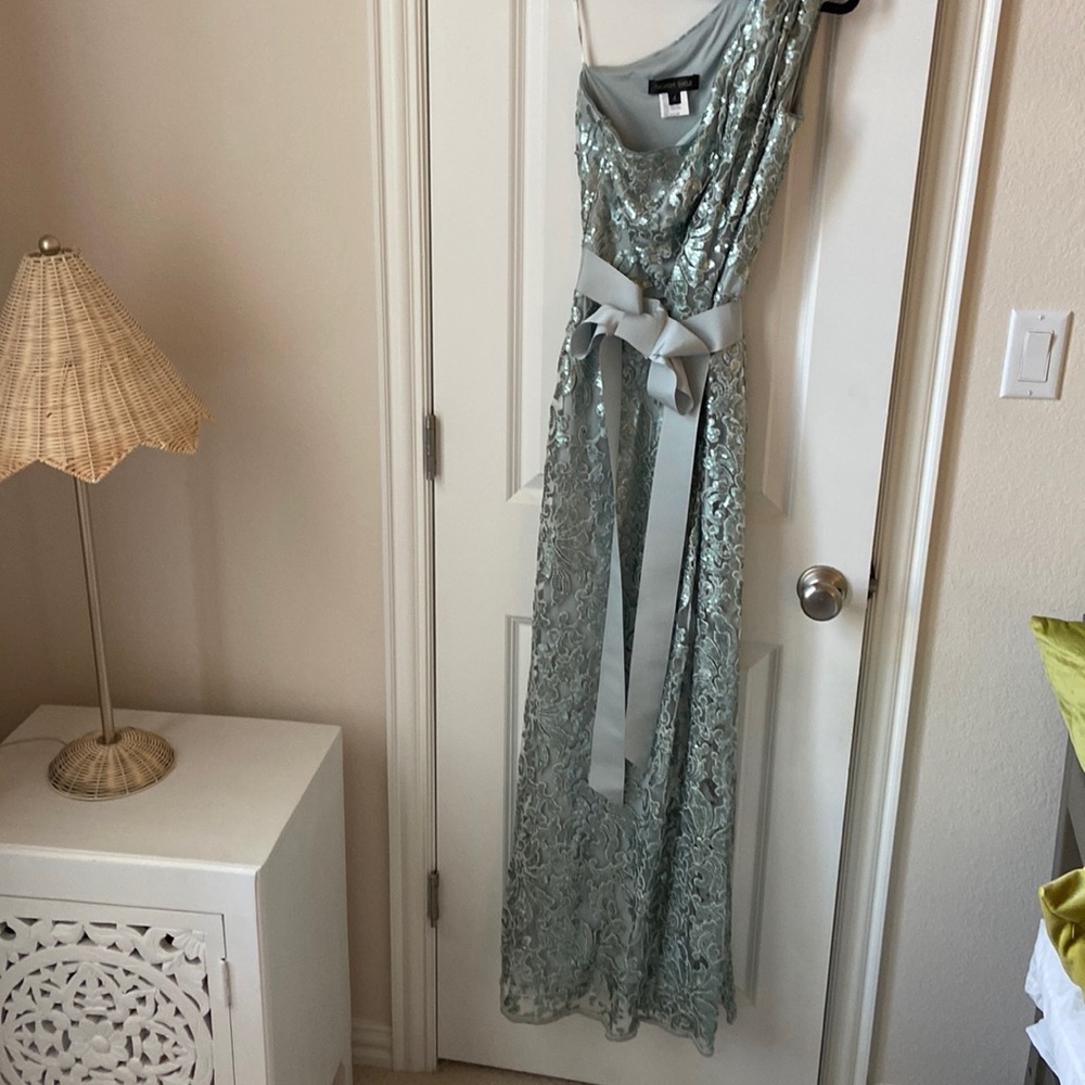 Tadashi Shoji Sequined Lace Paillette One Shoulder blue/green